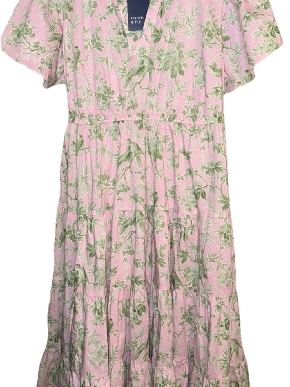 NEW Crown & Ivy Pink/Green Birds Dress Womens 2x